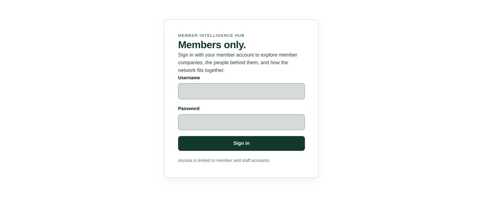 The members-only sign-in panel, asking for a username and password.
